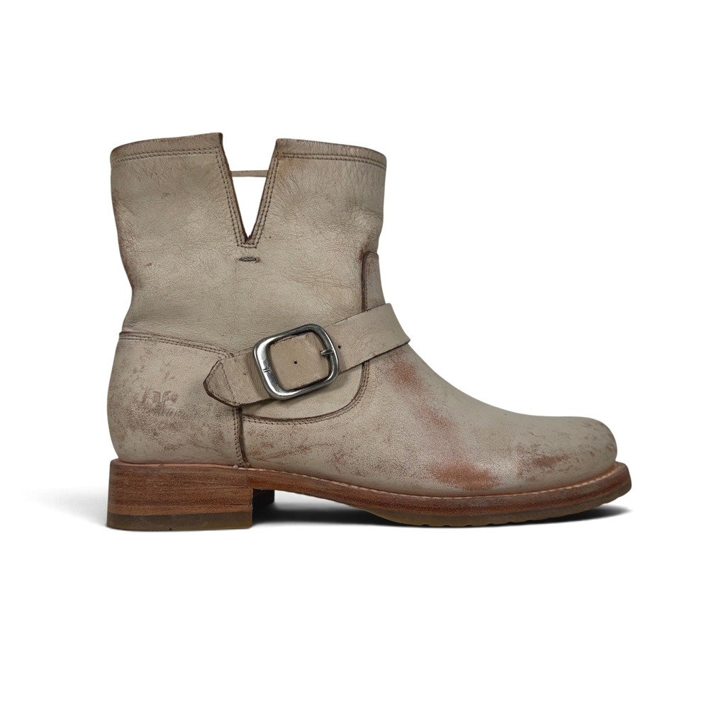 Frye Veronica Short Moto Booties Womens 9 B White‎ Distressed Leather Pull On